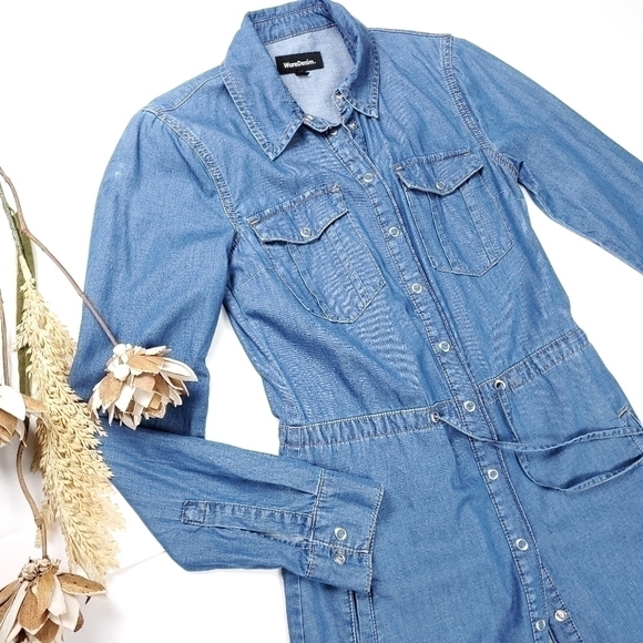 WareDenim Blue Chambray Belted Shirt Dress Size 2 UK 6 - Picture 2 of 14